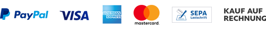 Zahlungsarten: PayPal, Kreditkarte, SEPA-Lastschrift, Kauf auf Rechnung
